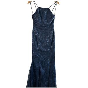 Lulus Pure Beauty Sequin Gown Lace Navy Formal‎  Party Cocktail  Small NWOT